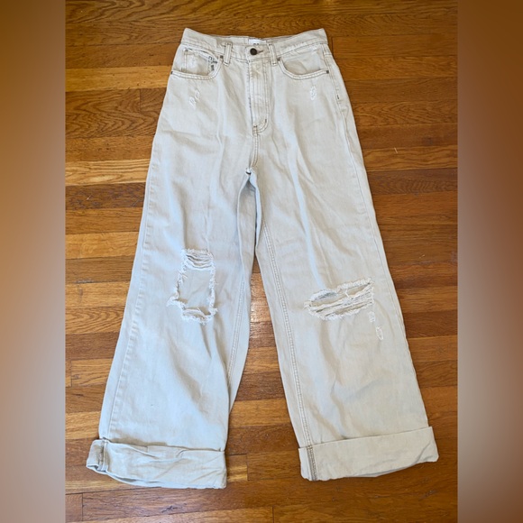 BDG Urban Outfitters Skater Baggy Distressed Khaki/Bone Size 27 Jeans Pants - Picture 1 of 9